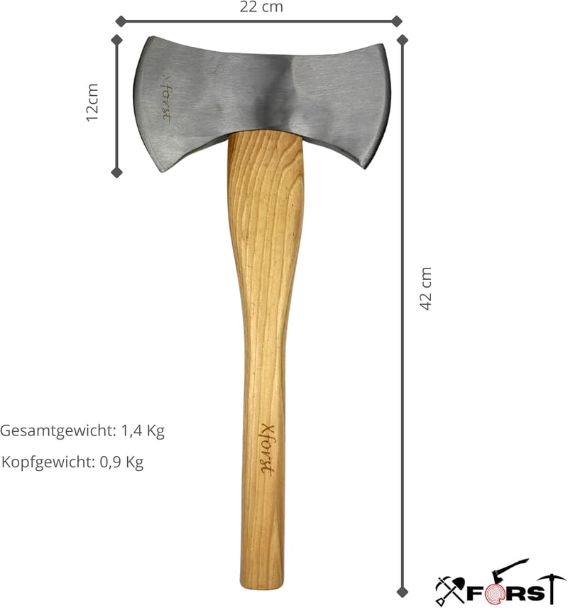 Xforst Viking kétfejű fejsze 42 cm 1,4 kg kovácsolt szénacél pengével hickory nyéllel bőr vágóvédővel