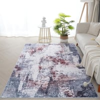 Xfrog Modern Absztrakt Mosható Szőnyeg Nappaliba és Hálószobába - Rövid Szálú, Csúszásgátlós, Piros/Szürke Gyapjúkeverék, 160 x 230 cm 1