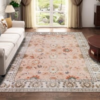 Covor Vintage Lavabil Xfrog cu Fir Scurt, Antiderapant, Model Tradițional, pentru Sufragerie, Bucătărie, Birou, 160x230 cm, Roz 1
