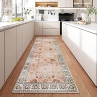 Covor Vintage Lavabil Xfrog cu Fir Scurt, Antiderapant, Model Tradițional, pentru Sufragerie, Bucătărie, Birou, 160x230 cm, Roz 7