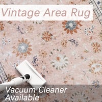 Covor Vintage Lavabil Xfrog cu Fir Scurt, Antiderapant, Model Tradițional, pentru Sufragerie, Bucătărie, Birou, 160x230 cm, Roz 5