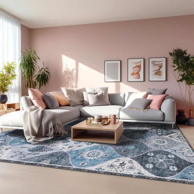 Xfrog Virágmintás Boho Szőnyeg 160x230cm - Csúszásmentes Mosható Puha Szőnyeg Nappalihoz