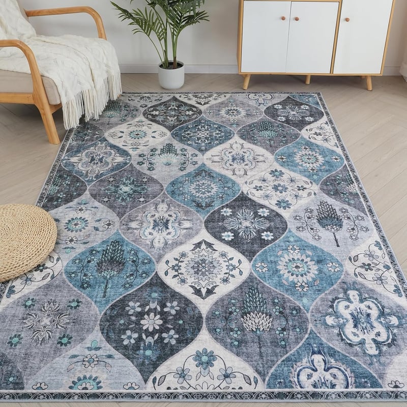 Xfrog Virágmintás Boho Szőnyeg 160x230cm - Csúszásmentes Mosható Puha Szőnyeg Nappalihoz