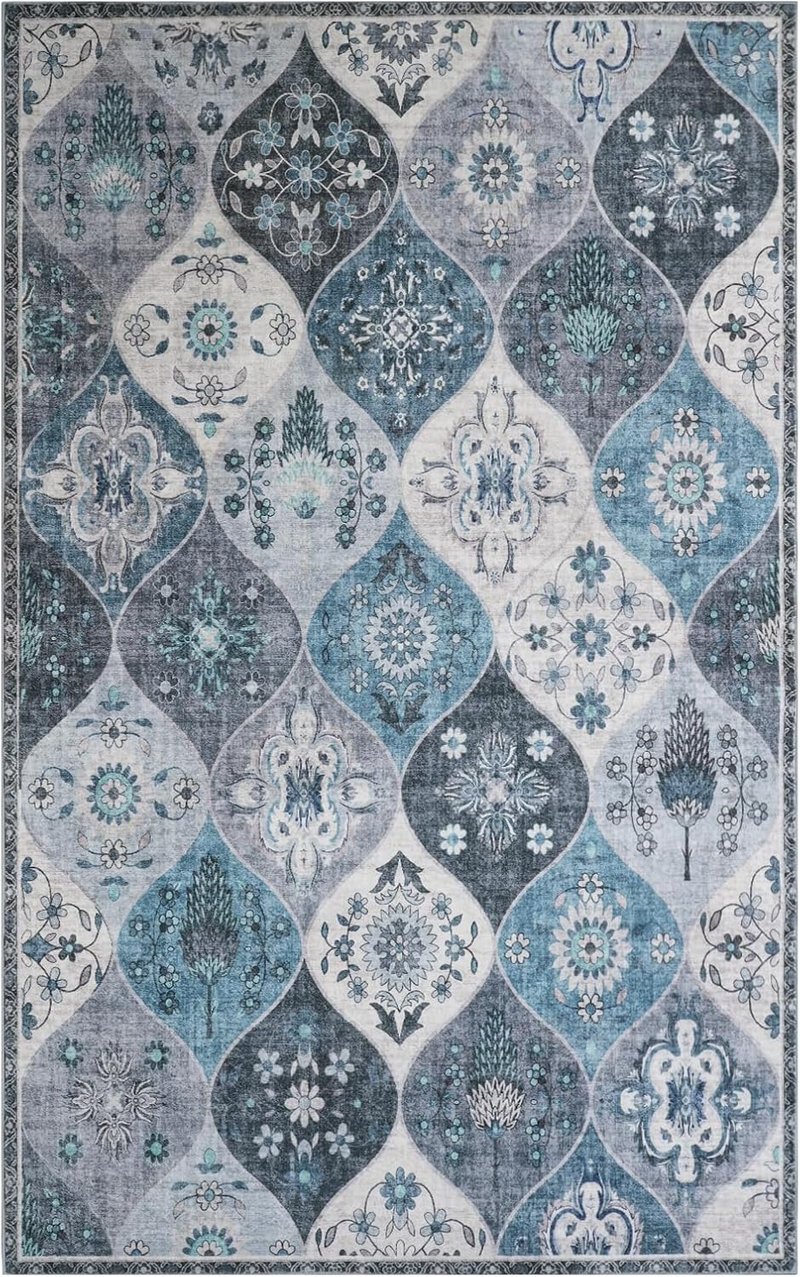 Xfrog Virágmintás Boho Szőnyeg 160x230cm - Csúszásmentes Mosható Puha Szőnyeg Nappalihoz