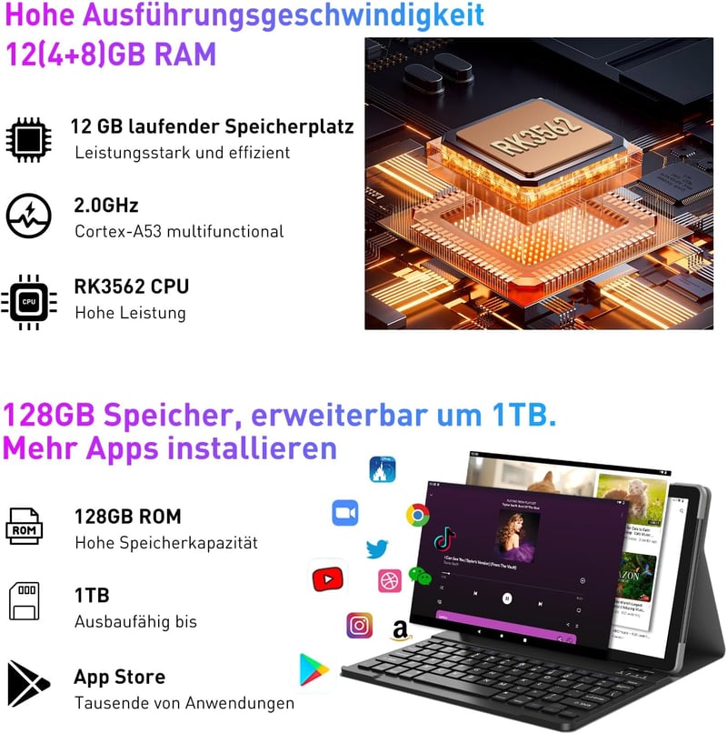 XGODY P60PRO 10,1" 4G LTE Tablet, Android 13, 12GB RAM, 128GB Tárhely, Billentyűzettel, 8000mAh Akkumulátor, FHD IPS Kijelző, Dual SIM