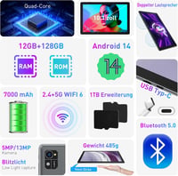 XGODY P60PRO 10,1" 4G LTE Tablet, Android 13, 12GB RAM, 128GB Tárhely, Billentyűzettel, 8000mAh Akkumulátor, FHD IPS Kijelző, Dual SIM 2