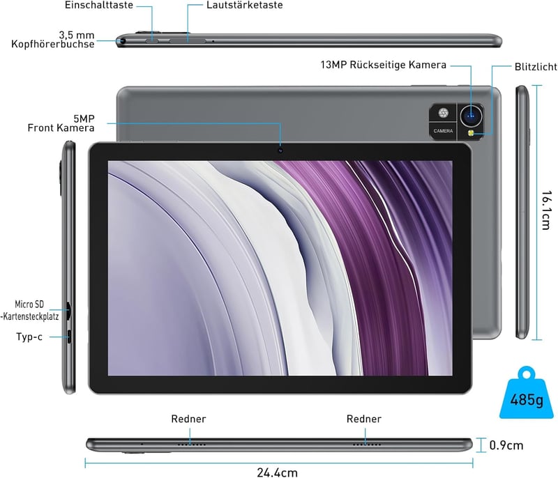 XGODY P60PRO 10,1" 4G LTE Tablet, Android 13, 12GB RAM, 128GB Tárhely, Billentyűzettel, 8000mAh Akkumulátor, FHD IPS Kijelző, Dual SIM