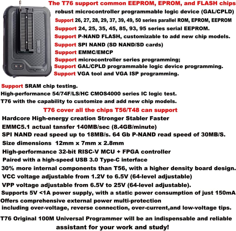 XGOIENZI T76 Programozó 6 Adapterrel - USB 3.0 EPROM, NAND, EMMC, CPLD, VGA Chip Programozó Készlet - Xgecu T56 Utódja Elektronikai Javításhoz