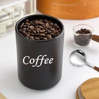 Vzduchotesná nádoba na kávové zrná XHNKEG 500 ml, čierna s bambusovým vekom a odmerkou na kávu 2