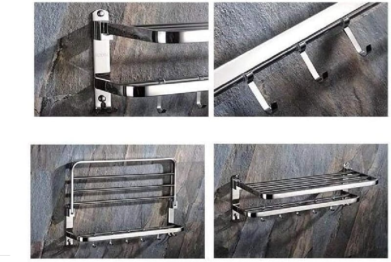 XIAJIA Polírozott Rozsdamentes Acél Falra Szerelhető Törölközőtartó 40x24x19,5cm