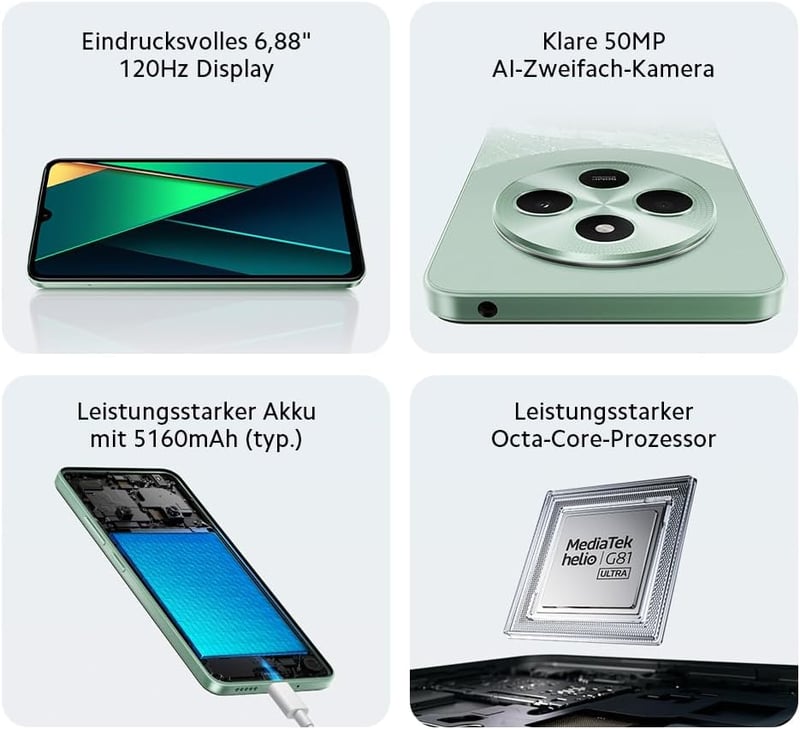 XIAOMI POCO C75 8GB RAM 256GB Arany Okostelefon - 8+256GB, Gloden, POCO C75