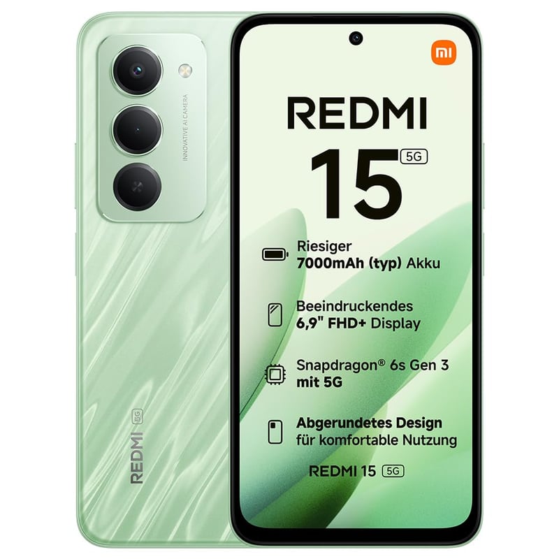 Smartfón Xiaomi Redmi 15 5G 8+256 GB, 50 MP fotoaparát, 7000 mAh batéria, 6,9-palcový 144 Hz displej, Snapdragon 6s Gen 3, zelený