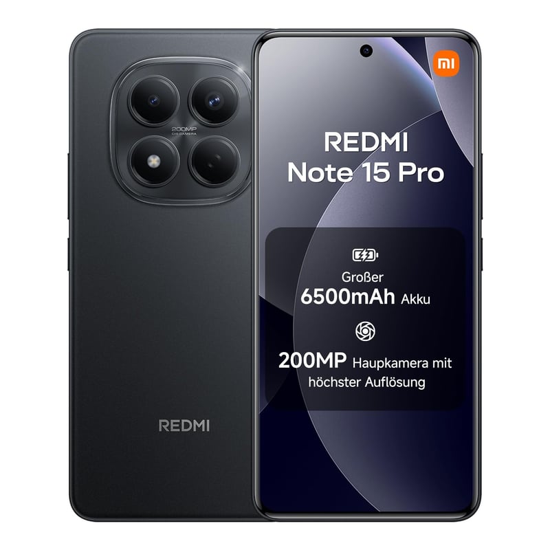 Smartfón Xiaomi Redmi Note 15 Pro 12+512 GB, čierny, 6500 mAh batéria, 200 MP fotoaparát, odolnosť voči vode IP65, 6,77-palcový FHD+ AMOLED displej, Android