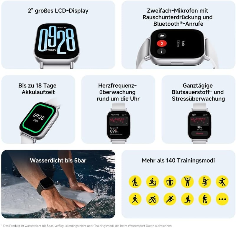 Xiaomi Redmi Watch 5 Active okosóra 2.0" kijelző 18 napos akkumulátor 140+ sportmód