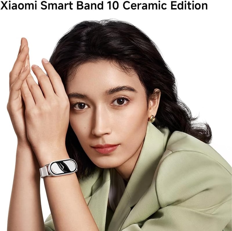 Brățară fitness Xiaomi Smart Band 10 AMOLED, ceas inteligent cu monitorizare ritm cardiac și rezistență la apă - Ceramic Edition, Alb Perlat, Modern