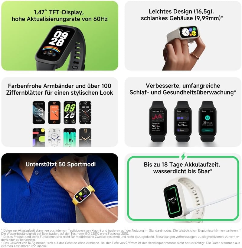 XIAOMI Smart Band 9 Active fekete okosóra 1.47" kijelző 18 napos akkumulátor 50 sportmód vízálló - black