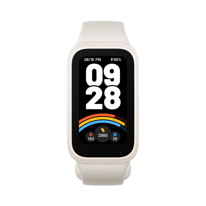 Inteligentný náramok Xiaomi Smart Band 9 Active v bielej farbe, 1,47" TFT displej, merač tepu, vodotesnosť 5ATM, 18-dňová výdrž batérie, používaný
