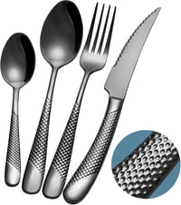 Xideman 24 részes evőeszköz készlet 6 személyre, fekete kalapált design, titánium bevonattal, mosogatógépben mosható 1
