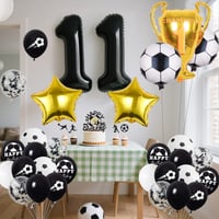 Xietaea Focis Születésnapi Dekoráció 11 Éves Fiúknak - Fólia Lufi, Tortadísz és XXL Számlufi Gyerekbuli Partydísz Szett 41 db FeketeFutbalová narodeninová dekorácia Xietaea pre 11-ročných chlapcov – fóliové balóny, ozdoba na tortu a XXL číselný balón, súprava na detskú oslavu, 41 ks, čierna 7
