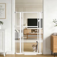 Xifamniy 142 cm Magas Ajtóvédő Rács, 75-95 cm Szélesség, Fúrás Nélküli Macskavédő Kapu, Átlátszó PC Anyag, Dupla Zár, Automata Záródás, Fehér 1