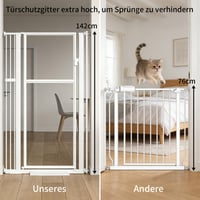 Xifamniy 142 cm Magas Ajtóvédő Rács, 75-95 cm Szélesség, Fúrás Nélküli Macskavédő Kapu, Átlátszó PC Anyag, Dupla Zár, Automata Záródás, Fehér 2