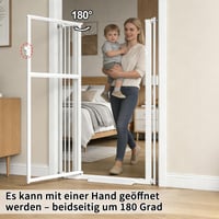 Xifamniy 142 cm Magas Ajtóvédő Rács, 75-95 cm Szélesség, Fúrás Nélküli Macskavédő Kapu, Átlátszó PC Anyag, Dupla Zár, Automata Záródás, Fehér 3