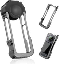 XIHIRCD Cadru de Protecție din Aluminiu pentru Cameră Insta360 - Carcasă Metalică Neagră cu Protecție de Silicon pentru Obiectiv și Montură Cold Shoe - Accesoriu Durabil 1