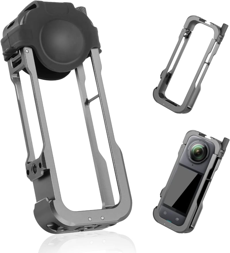 XIHIRCD Cadru de Protecție din Aluminiu pentru Cameră Insta360 - Carcasă Metalică Neagră cu Protecție de Silicon pentru Obiectiv și Montură Cold Shoe - Accesoriu Durabil