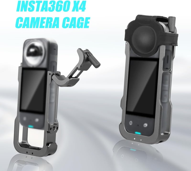 XIHIRCD Cadru de Protecție din Aluminiu pentru Cameră Insta360 - Carcasă Metalică Neagră cu Protecție de Silicon pentru Obiectiv și Montură Cold Shoe - Accesoriu Durabil