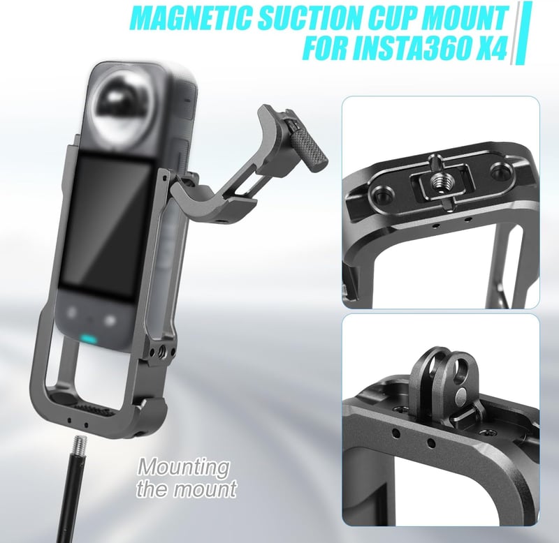 XIHIRCD Cadru de Protecție din Aluminiu pentru Cameră Insta360 - Carcasă Metalică Neagră cu Protecție de Silicon pentru Obiectiv și Montură Cold Shoe - Accesoriu Durabil