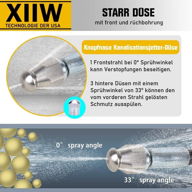 XIIW 30m Csatornatakarítás Tömlő 240 Bar M22 Adapter Kränzle Kärcher K2-K7 Nyomásmosóhoz