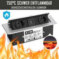 XIIW Alumínium Beépíthető Asztalcsatorna 3500W 16A 2 USB Aljzat Munkalaphoz - Silver-2 compartments+2USB 3