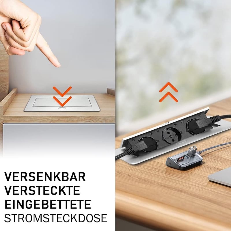 XIIW Alumínium Beépíthető Asztalcsatorna 3500W 16A 2 USB Aljzat Munkalaphoz - Silver-2 compartments+2USB
