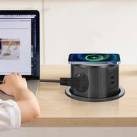 XIIW Asztalba süllyeszthető elosztó 3680W, 15W vezeték nélküli töltővel 8