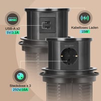 XIIW Asztalba süllyeszthető elosztó 3680W, 15W vezeték nélküli töltővel 4
