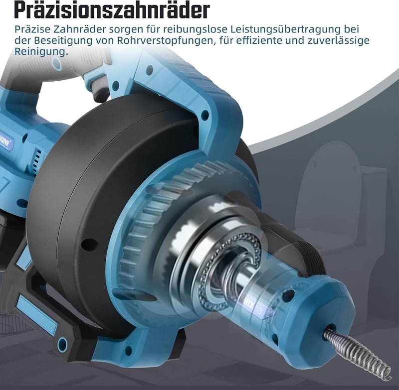 XIIW Elektromos Csőtisztító Gép 610 rpm Makita 18V Akkumulátorral Kompatibilis 7,6m Spirál 16-85mm Csövekhez Duguláselhárító