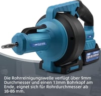 XIIW Elektromos Csőtisztító Gép 610 rpm Makita 18V Akkumulátorral Kompatibilis 7,6m Spirál 16-85mm Csövekhez Duguláselhárító 8
