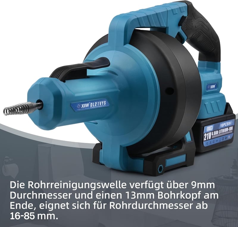 XIIW Elektromos Csőtisztító Gép 610 rpm Makita 18V Akkumulátorral Kompatibilis 7,6m Spirál 16-85mm Csövekhez Duguláselhárító