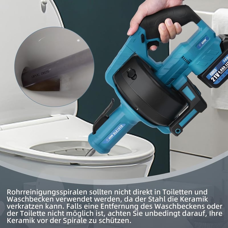 XIIW Elektromos Csőtisztító Gép 610 rpm Makita 18V Akkumulátorral Kompatibilis 7,6m Spirál 16-85mm Csövekhez Duguláselhárító