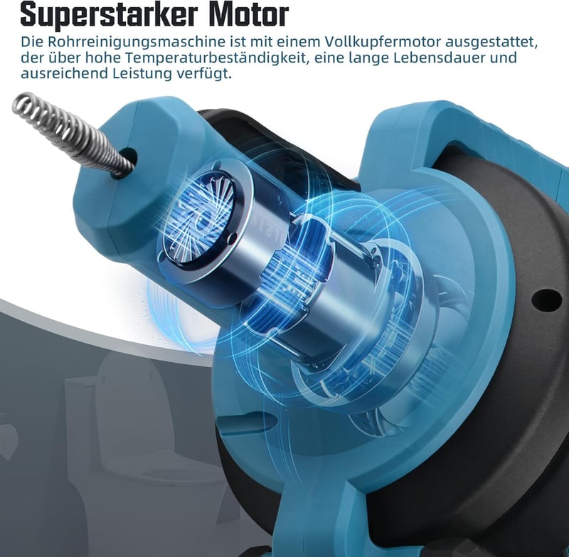 XIIW Elektromos Csőtisztító Gép 610 rpm Makita 18V Akkumulátorral Kompatibilis 7,6m Spirál 16-85mm Csövekhez Duguláselhárító