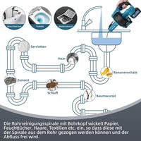 XIIW Elektromos Csőtisztító Gép 610 rpm Makita 18V Akkumulátorral Kompatibilis 7,6m Spirál 16-85mm Csövekhez Duguláselhárító 4