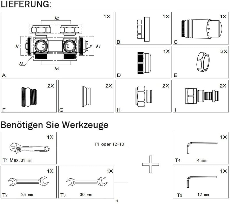 XIIW Termosztátos Radiátor Sarokblokk G1/2" G3/4" 50mm Szelep