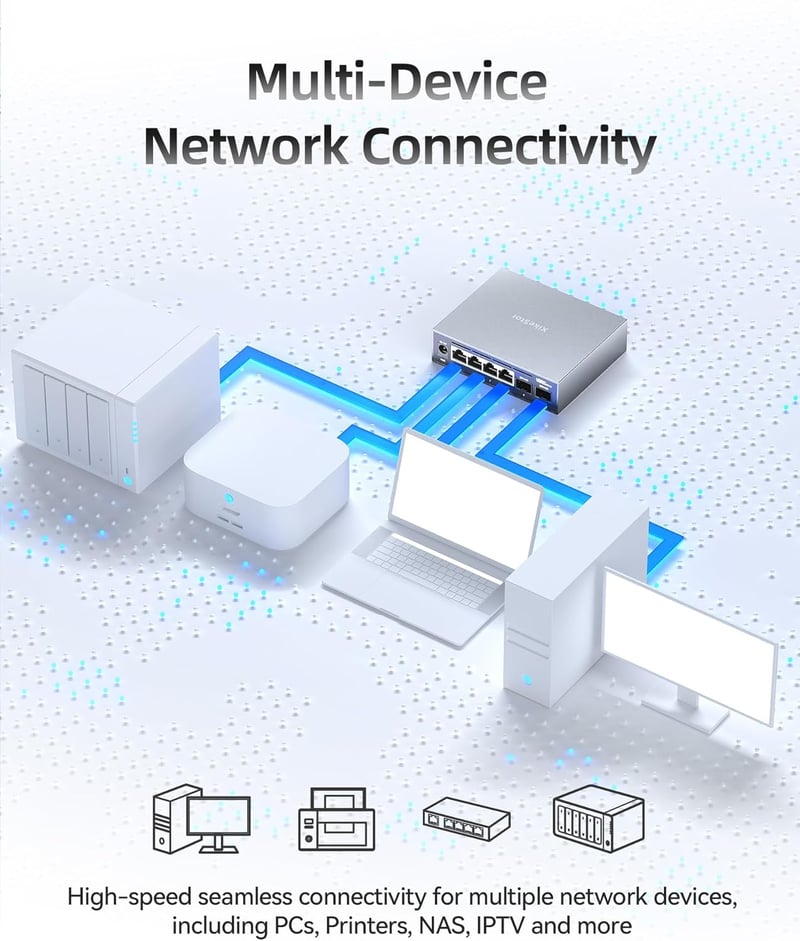 XikeStor 2.5G Web Managed Switch 4x RJ45 10G SFP+ Aluminium Hűtéssel