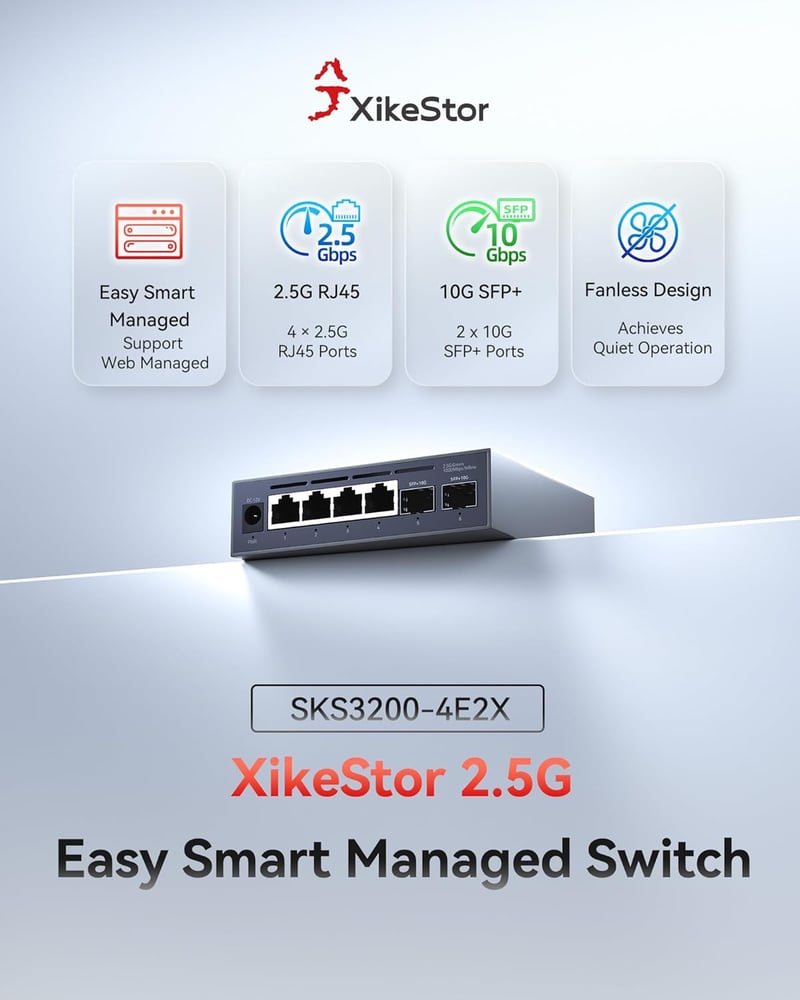 XikeStor 2.5G Web Managed Switch 4x RJ45 10G SFP+ Aluminium Hűtéssel
