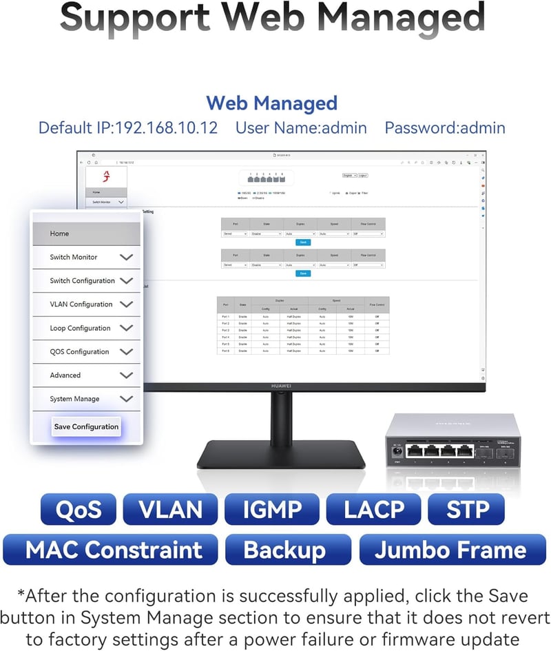 XikeStor 2.5G Web Managed Switch 4x RJ45 10G SFP+ Aluminium Hűtéssel