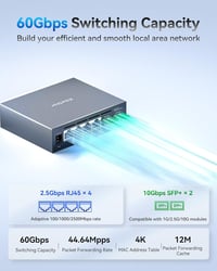 XikeStor 2.5G Web Managed Switch 4x RJ45 10G SFP+ Aluminium Hűtéssel 3