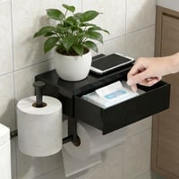 Suport pentru hârtie igienică XiliKaufee fără găurire, autoadeziv, cu suport pentru șervețele umede, suport dublu pentru hârtie igienică, 2 metode de montare, negru 1