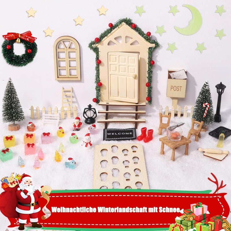 XIMISHOP 78 részes Karácsonyi Manó Kiegészítő Szett, Manó Ház Építőkészlet Dekorációval