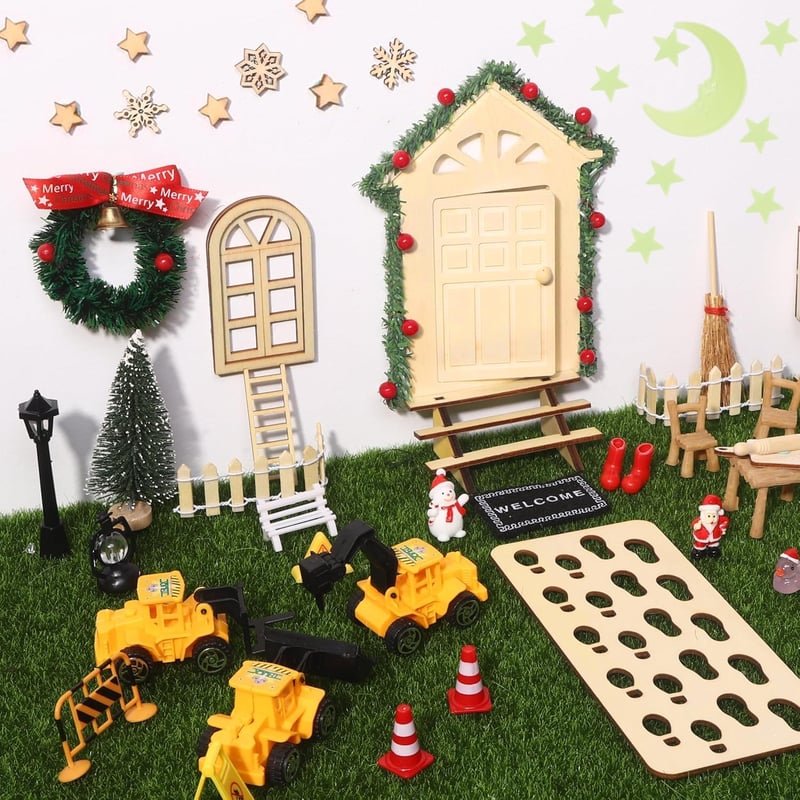 XIMISHOP 78 részes Karácsonyi Manó Kiegészítő Szett, Manó Ház Építőkészlet Dekorációval
