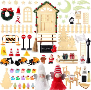 Set de accesorii spiriduși de Crăciun XIMISHOP, 78 de piese, set de construcție casă de spiriduși cu decorațiuni